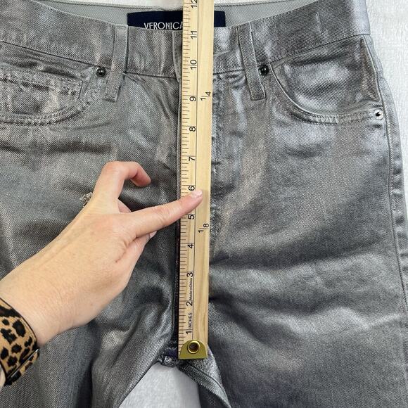 Veronica Beard Sz 23 Daniela Metallic Straight Leg Jean in Light Gunmetal Grunge - Picture 14 of 16